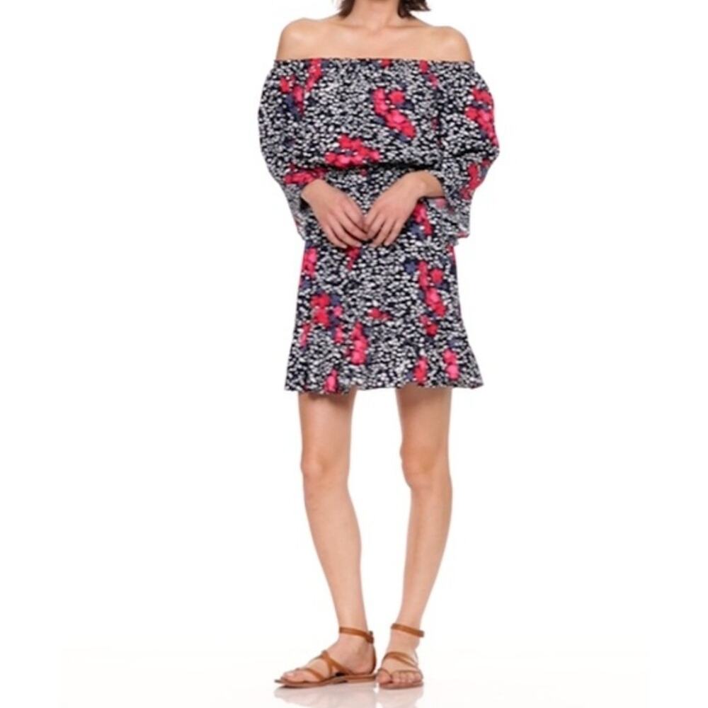Gap NWT Dress Off Shoulder Floral Ruffle Hem Short Navy White Red Size S